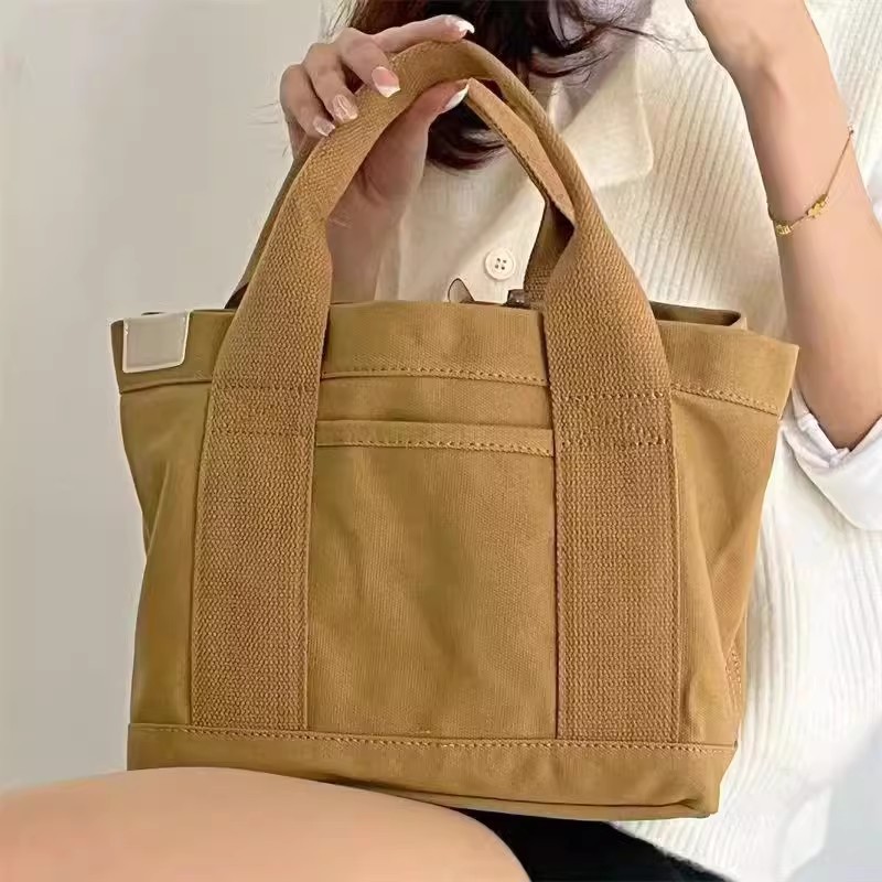 キャンバストート シンプル丸札付き手提げミニバッグ