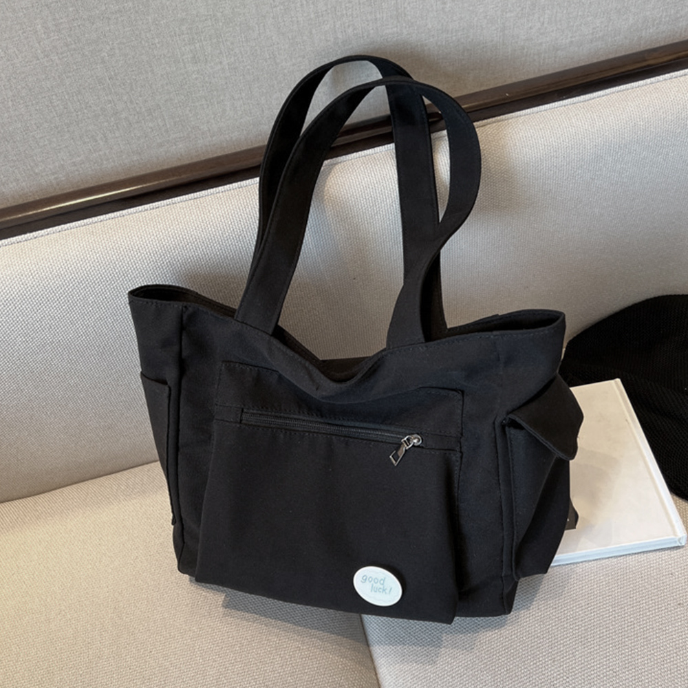 大容量キャンバストートバッグ サイドポケット付き韓国風