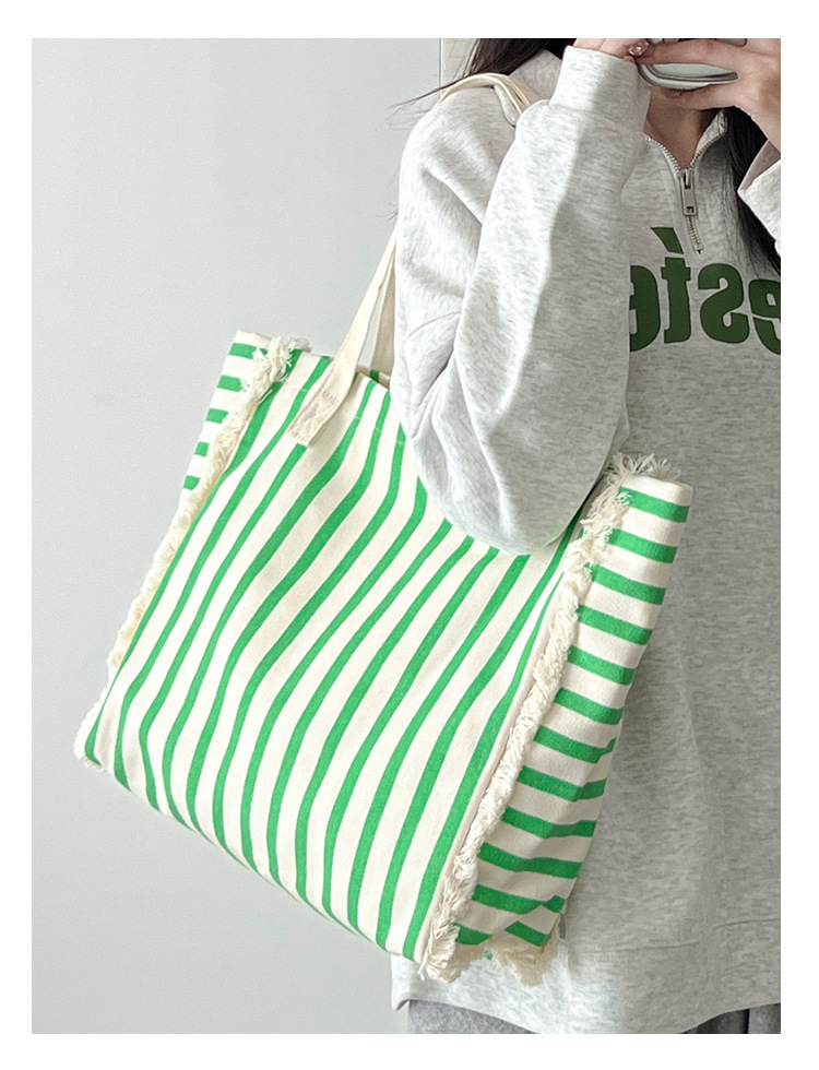 ストライプ柄キャンバストートバッグ レディース肩掛け