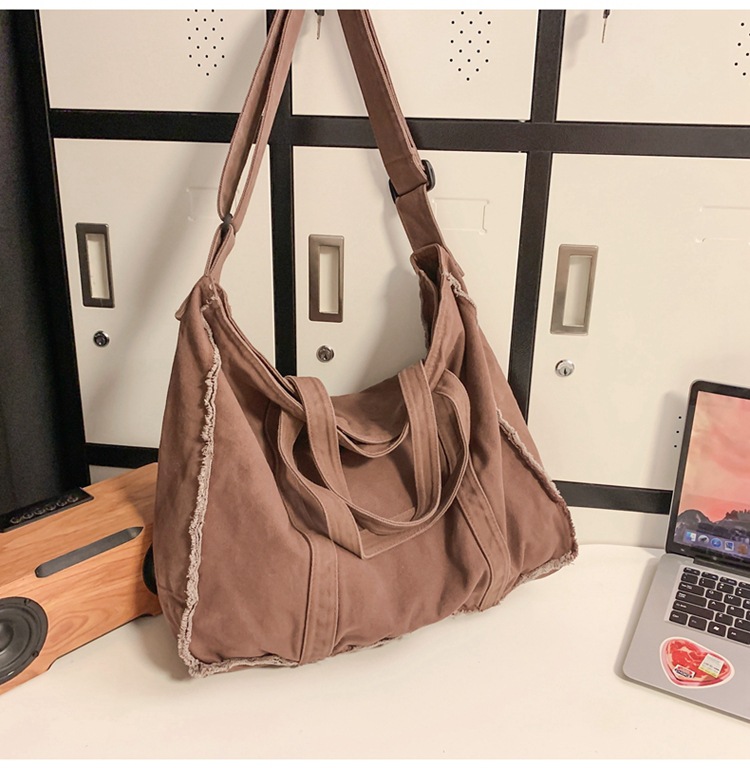 キャンバストート 切りっぱなし風ヴィンテージショルダー
