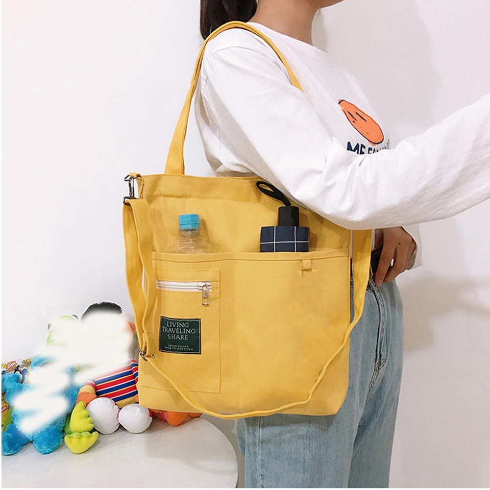 多機能ポケット付きキャンバストート 軽量二通り