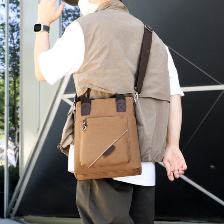 キャンバストート スタイリッシュポケット付きショルダートート