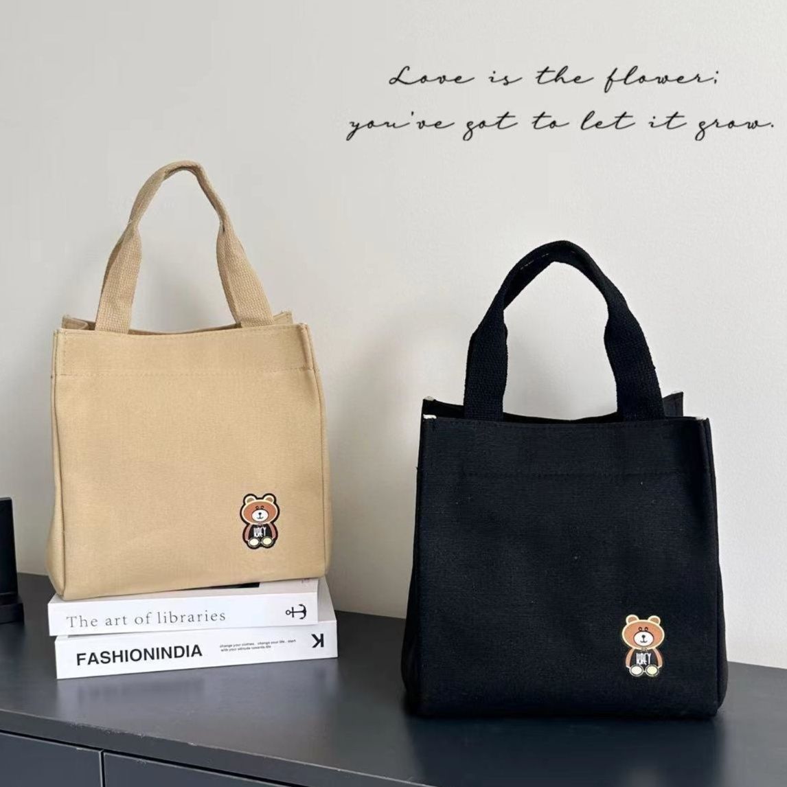 キャンバストート くまちゃん刺繍ミニトート