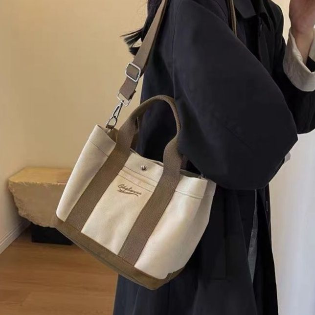 キャンバストート 二色使い上品ミニトート