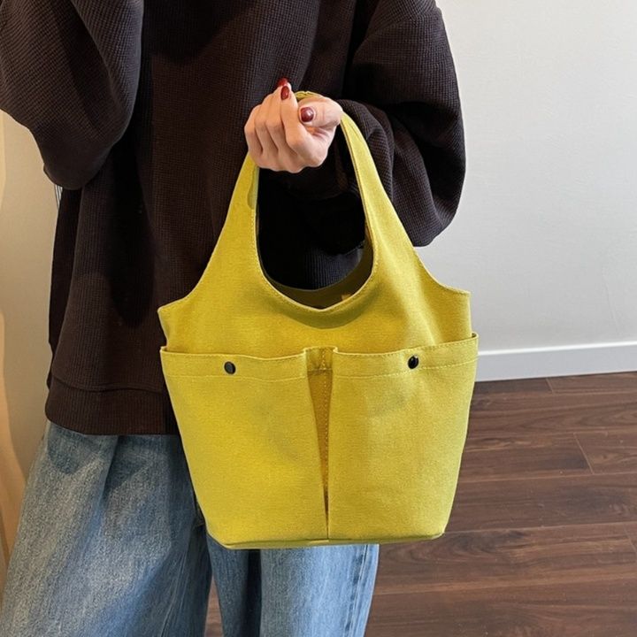 キャンバストート ポケット付きミニハンドバッグ