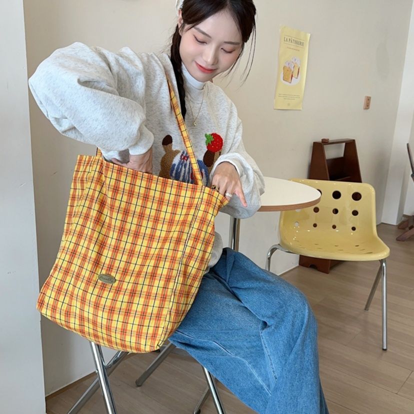 キャンバストート チェック柄リバーシブル日常トート
