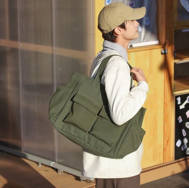 キャンバストート ポケット収納多機能トート
