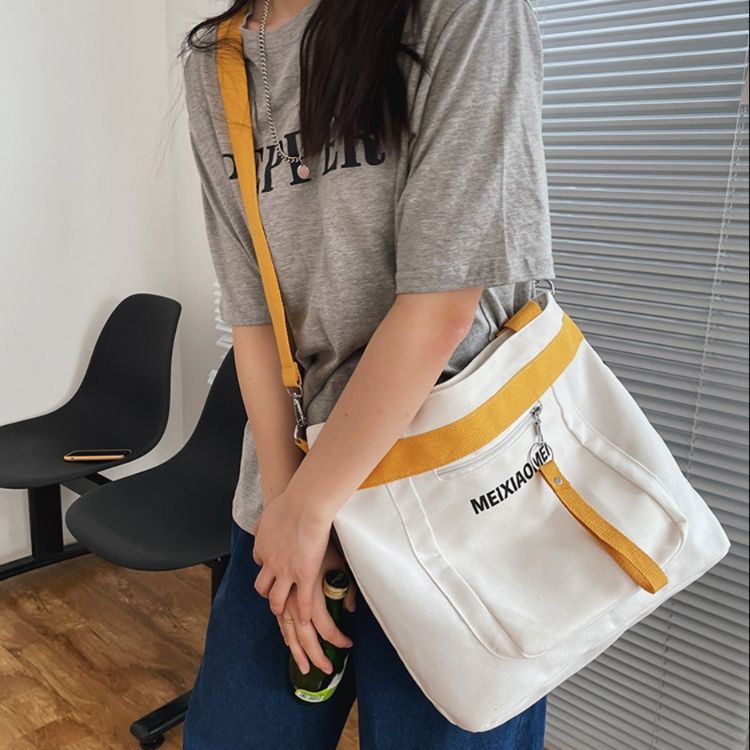 キャンバストート シンプル多機能ポケット付きトート