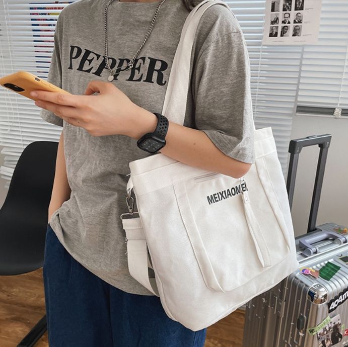 キャンバストート シンプル多機能ポケット付きトート