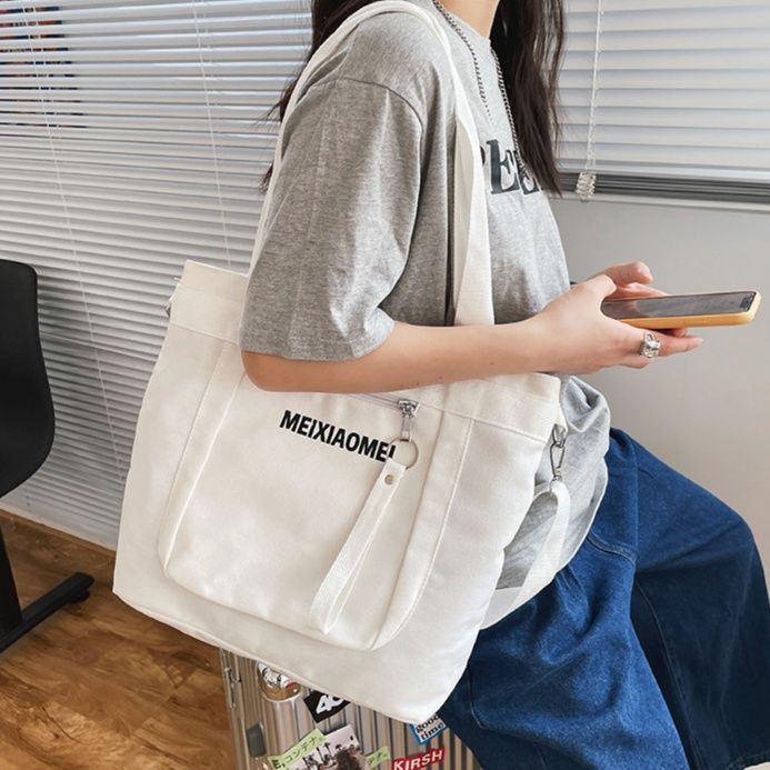 キャンバストート シンプル多機能ポケット付きトート