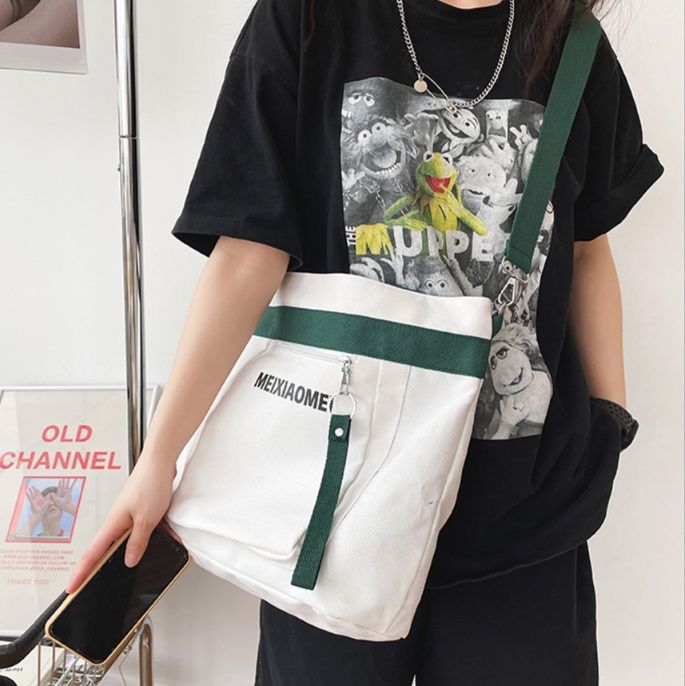 キャンバストート シンプル多機能ポケット付きトート