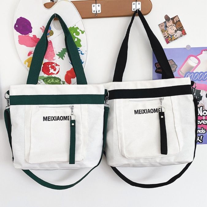 キャンバストート シンプル多機能ポケット付きトート