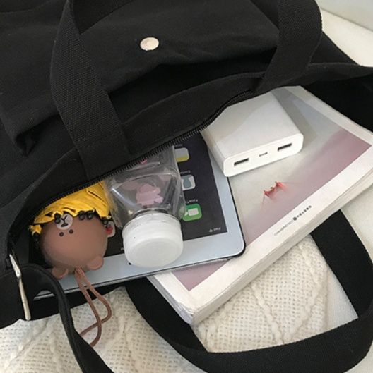 キャンバストート シンプル外ポケット付き斜め掛けバッグ