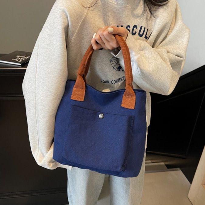 キャンバストート フロントポケット付き 職人風手提げ