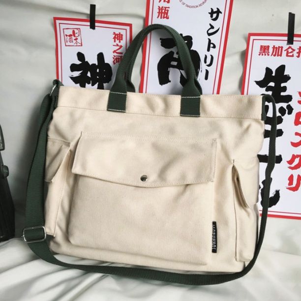キャンバストート ポケット付き多機能トートバッグ