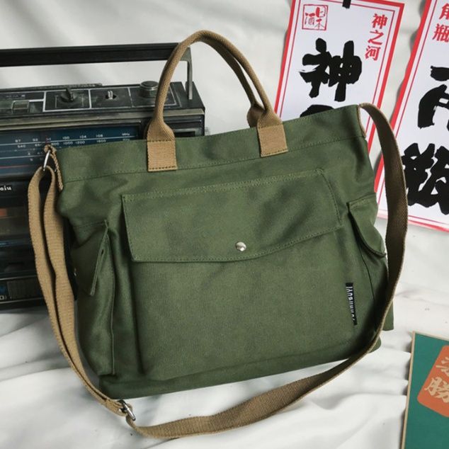 キャンバストート ポケット付き多機能トートバッグ