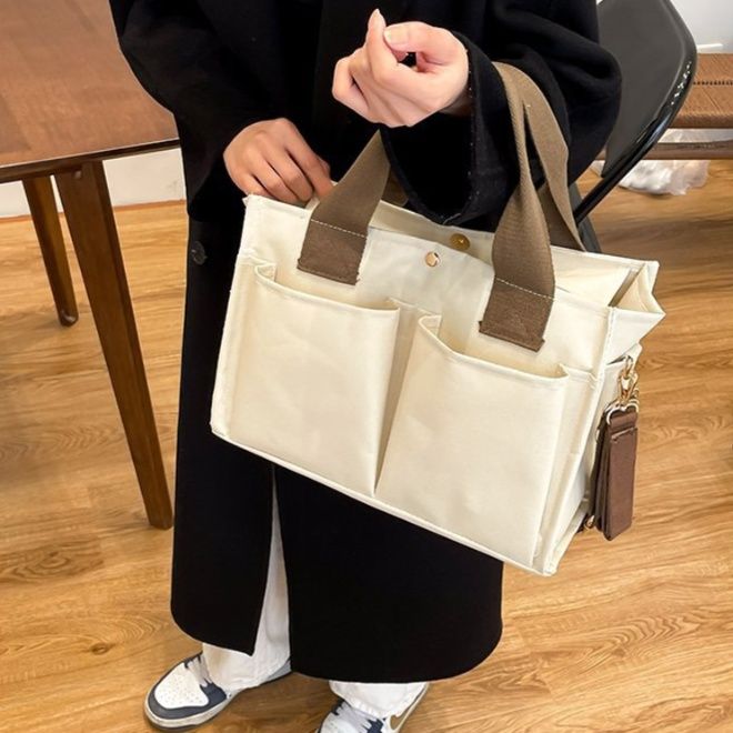 キャンバストート ポケット付き多機能トート