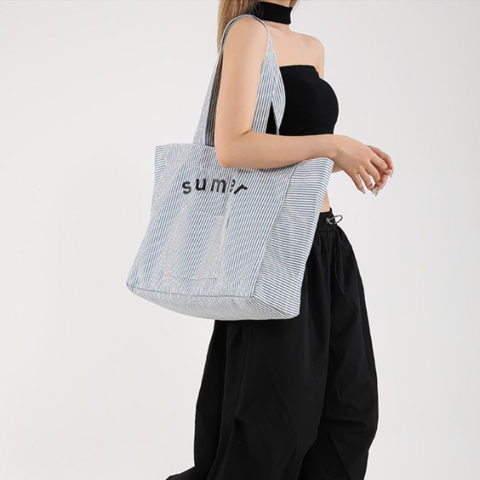 キャンバストート 爽やか季節感 ストライプゆったりトート
