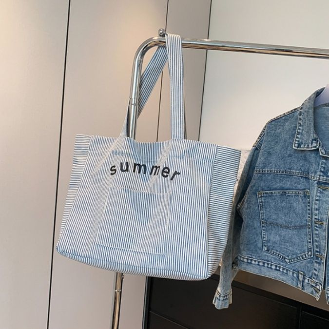 キャンバストート 爽やか季節感 ストライプゆったりトート