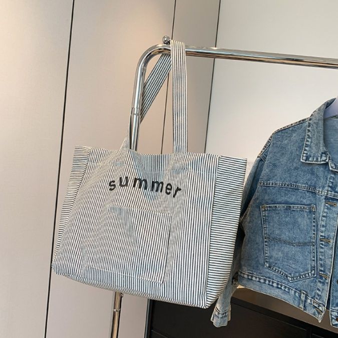 キャンバストート 爽やか季節感 ストライプゆったりトート