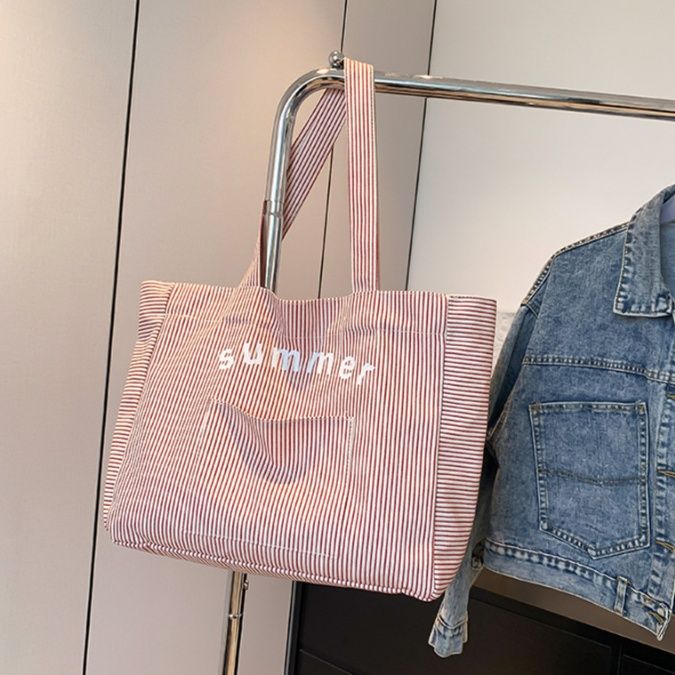 キャンバストート 爽やか季節感 ストライプゆったりトート