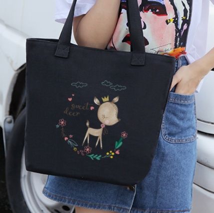 キャンバストート 可愛い子鹿刺繍入りキャンバス手提げ袋