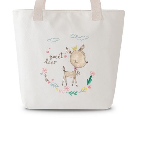キャンバストート 可愛い子鹿刺繍入りキャンバス手提げ袋
