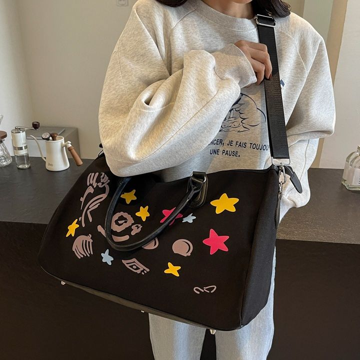 キャンバストート 星と動物柄プリント大容量キャンバストートバッグ