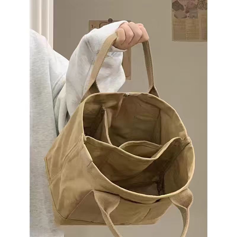 キャンバストート シンプル丸札付き手提げミニバッグ