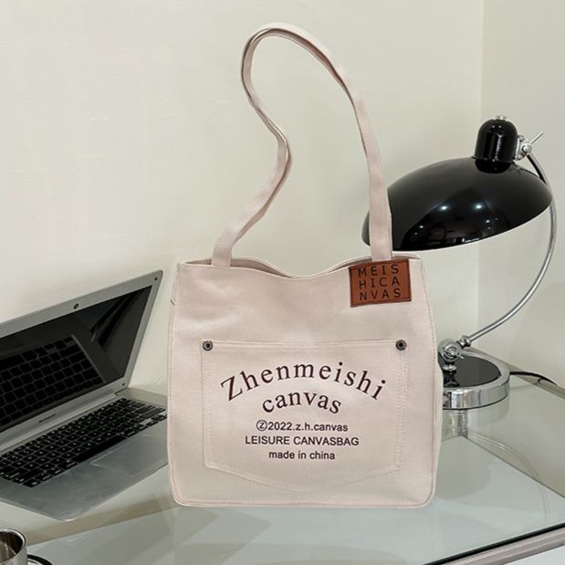 キャンバストートバッグ ファスナー付 カジュアルショルダー