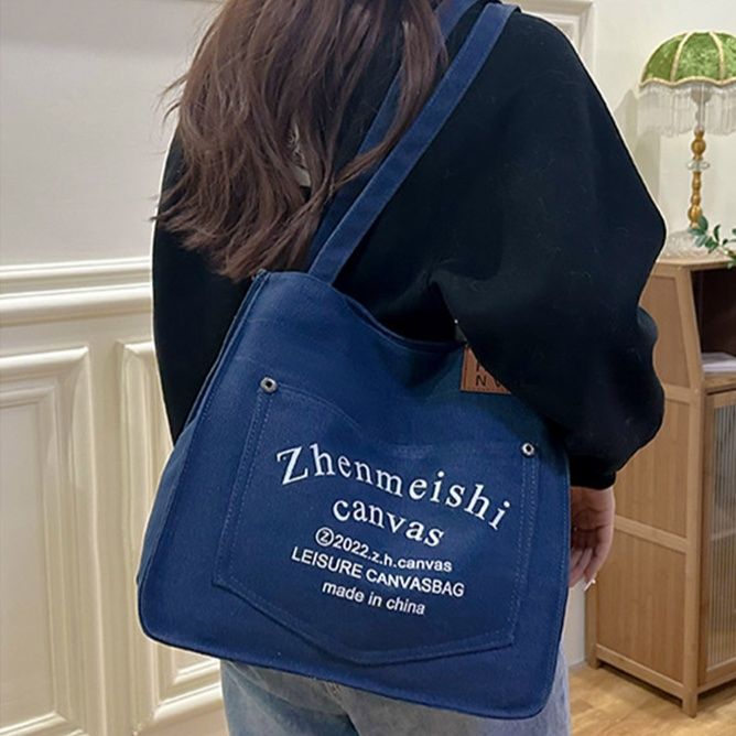 キャンバストートバッグ ファスナー付 カジュアルショルダー