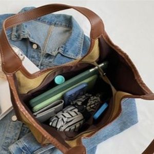 きれいめで丈夫なキャンバス無地ショルダートートバッグ