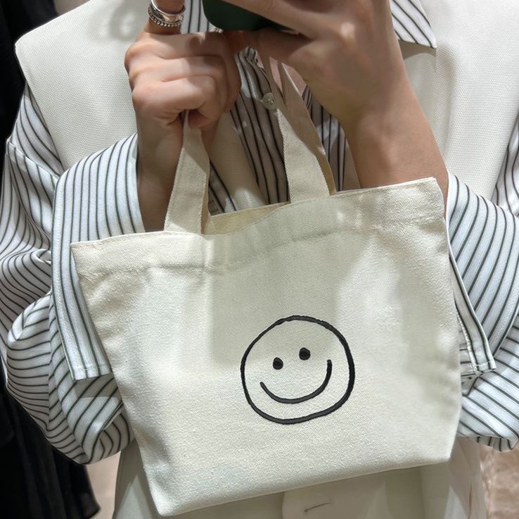 キャンバストート スマイル刺繍入りミニキャンバストート