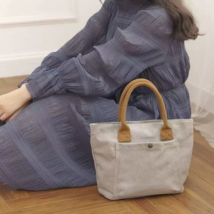 キャンバストートミニ 本革持ち手付きコンパクトキャンバストート