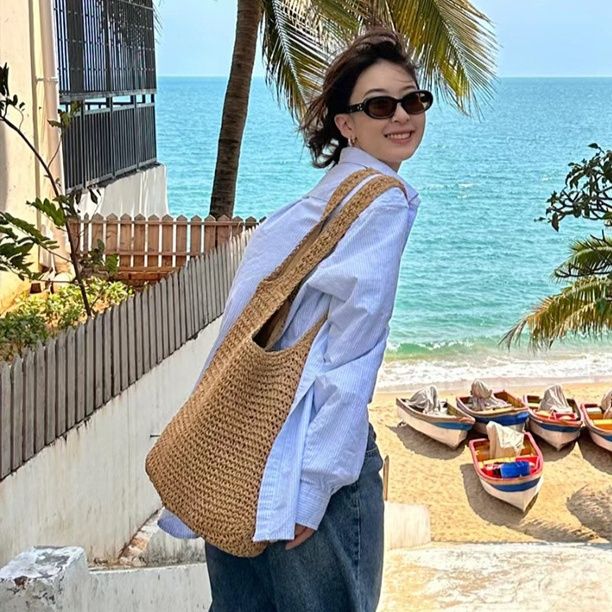 キャンバストート 手編み風ざっくり網目ショルダーキャンバストート