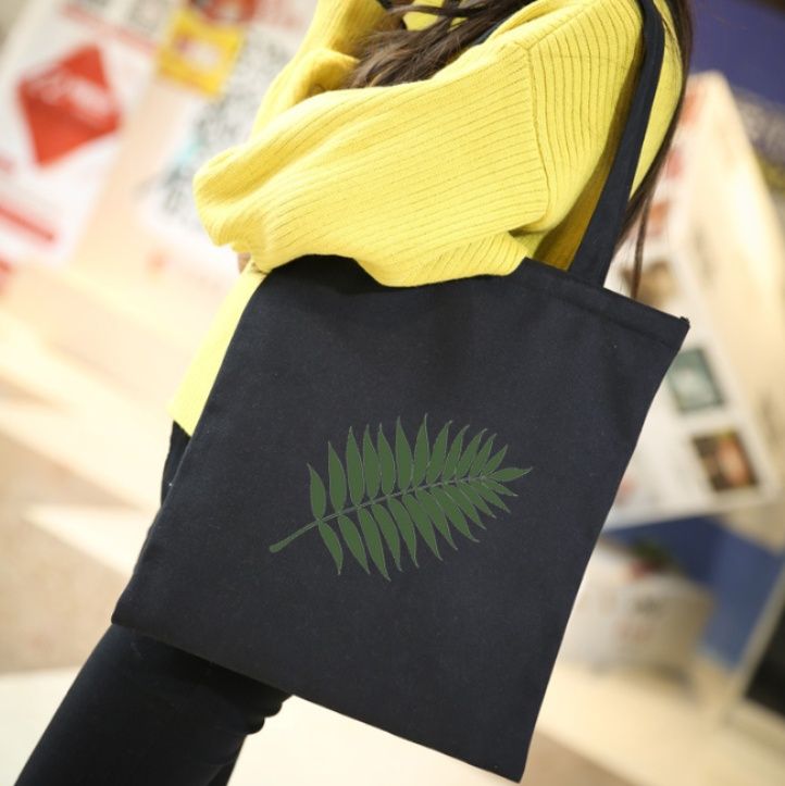 キャンバストート植物柄シダの葉プリントトートショルダ－