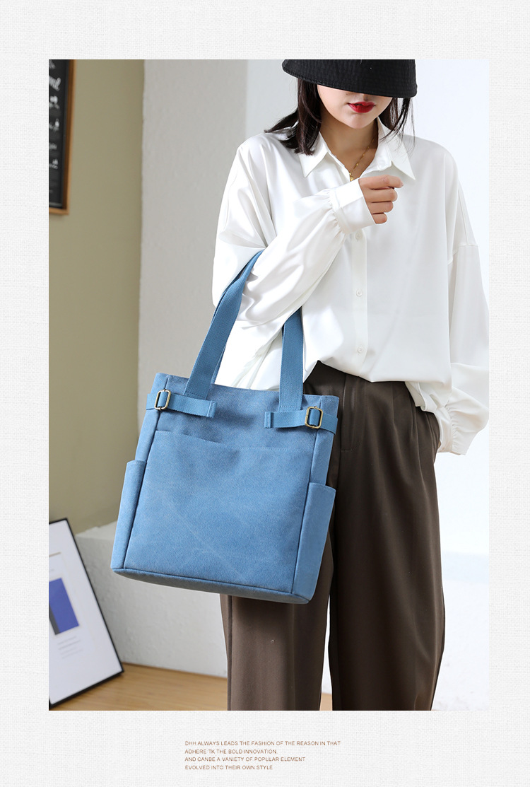 多機能ポケット付きキャンバストートバッグ