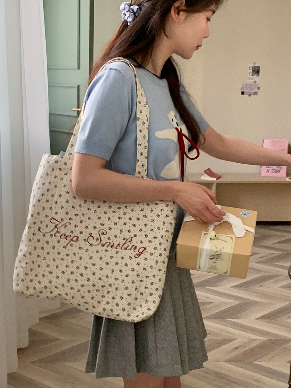 小花柄キャンバストート ショルダーバッグ エコバッグ 帆布