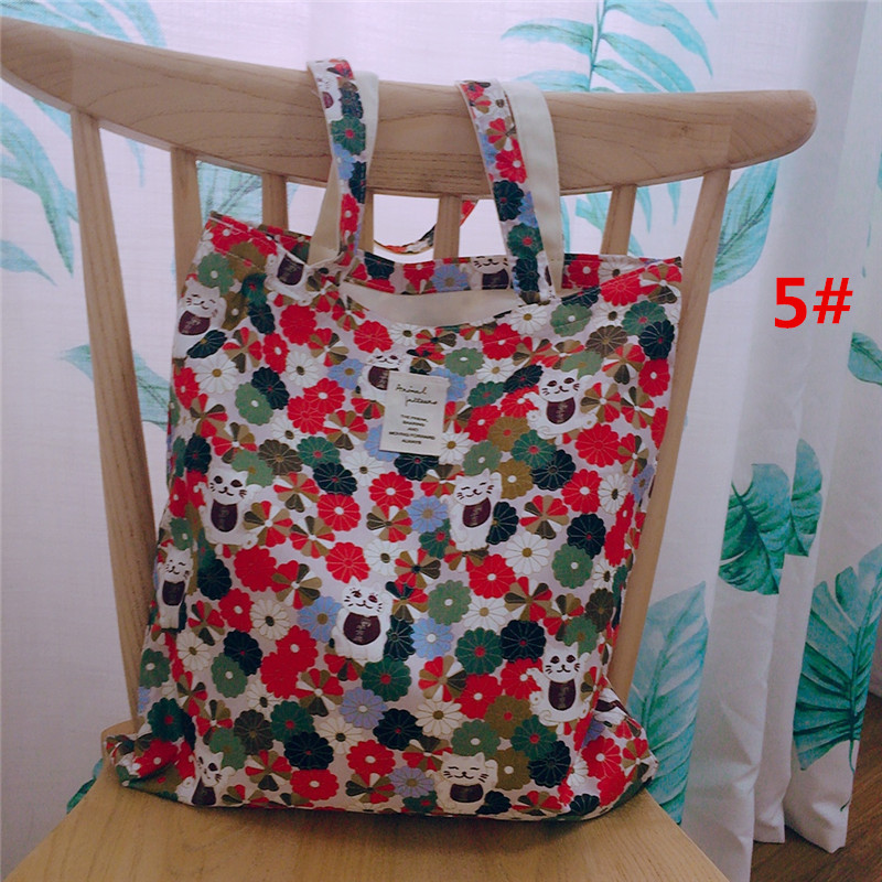 小花柄キャンバストートバッグ 大容量 通勤通学エコバッグ