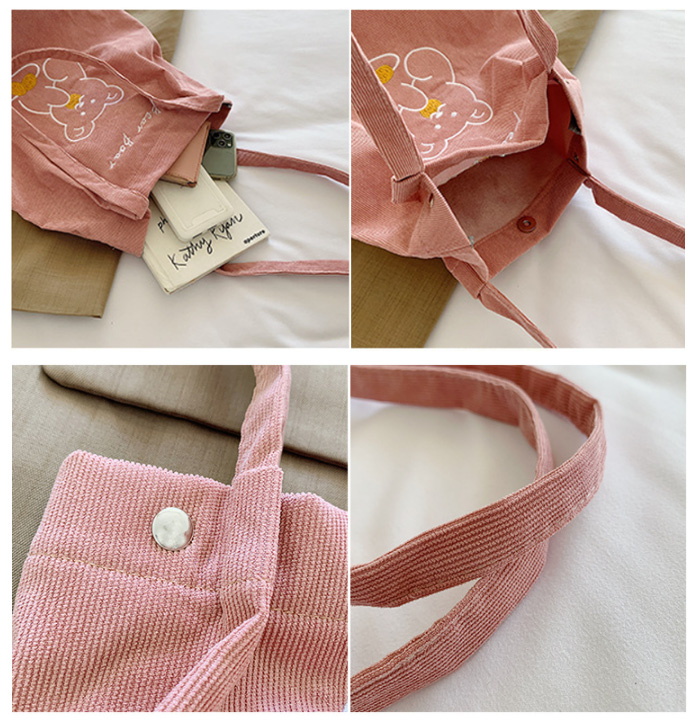 くま柄キャンバストートバッグ大容量ショルダー