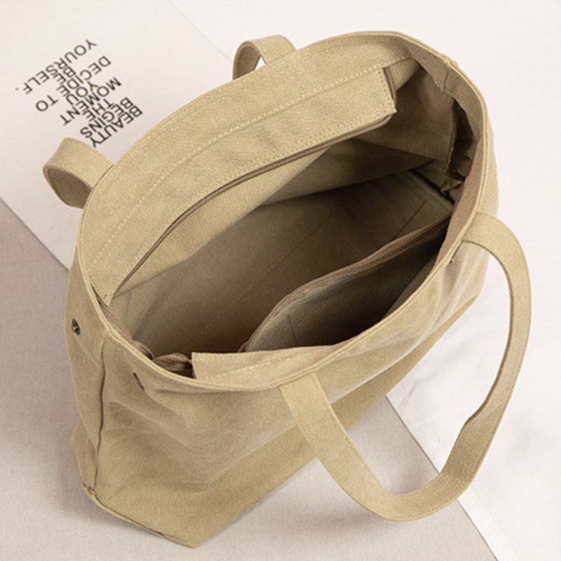 大容量キャンバストートバッグ ファスナー付き肩掛け対応