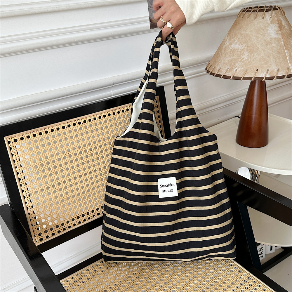 女性向け ボーダー柄 キャンバストートバッグ エコバッグ