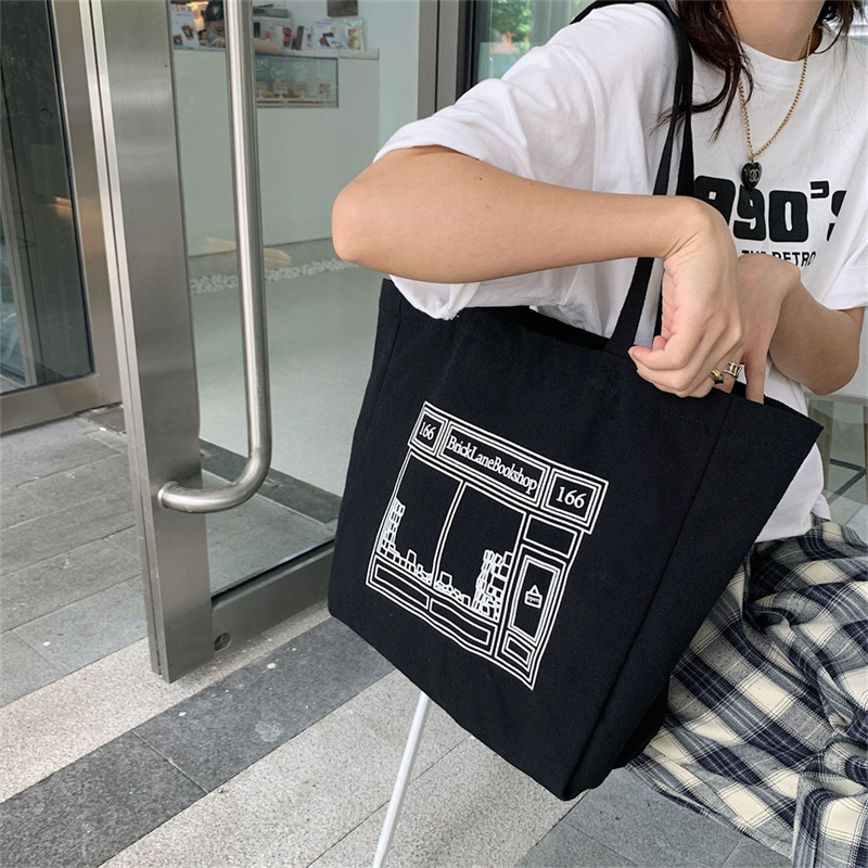 大容量キャンバストート文字プリントお買い物バッグ