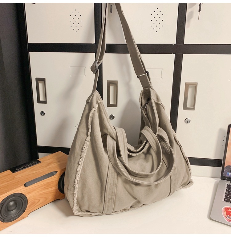 キャンバストート 切りっぱなし風ヴィンテージショルダー