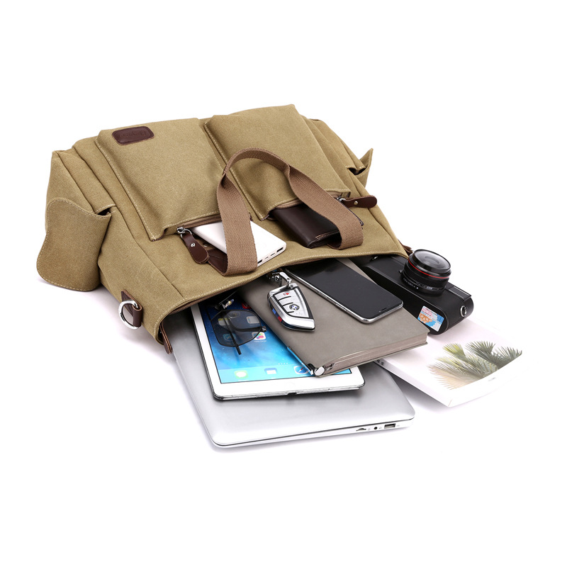 キャンバストート ポケット収納多機能ショルダートート