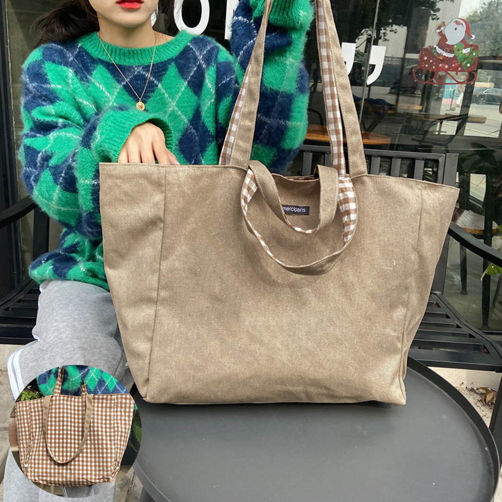 リバーシブル キャンバストートバッグ 大容量 二通り