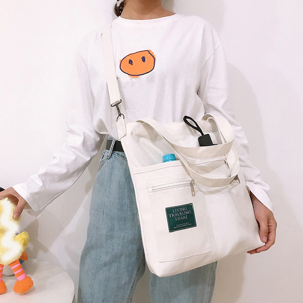 多機能ポケット付きキャンバストート 軽量二通り