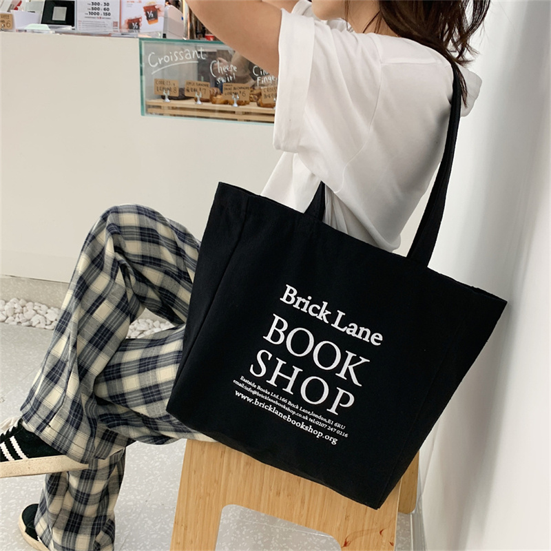 大容量キャンバストート文字プリントお買い物バッグ