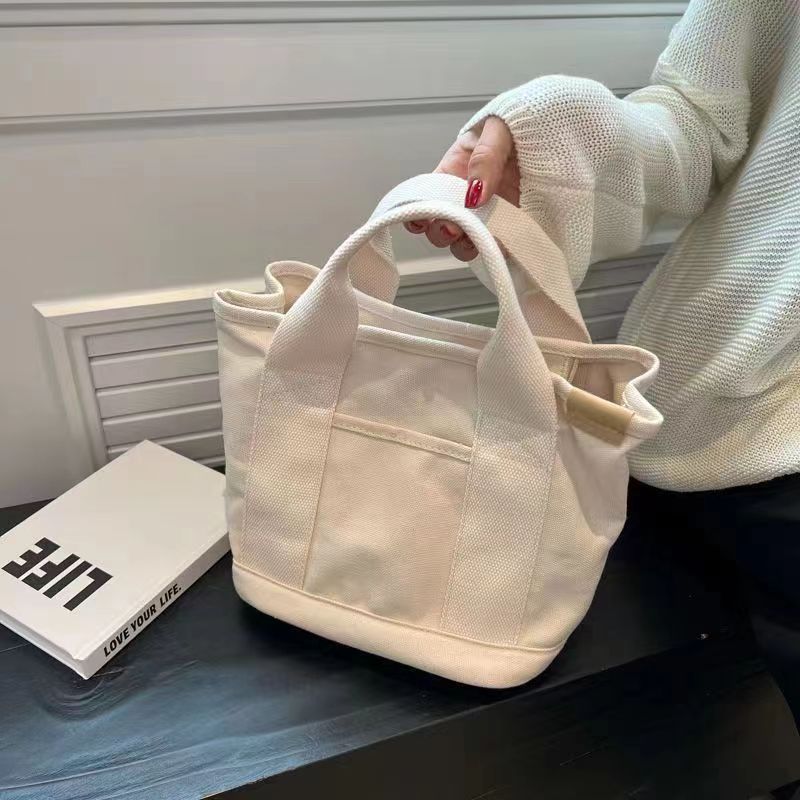 キャンバストート シンプル丸札付き手提げミニバッグ
