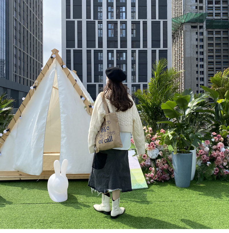 文字プリント キャンバストートバッグ 折りたたみ収納 韓国風